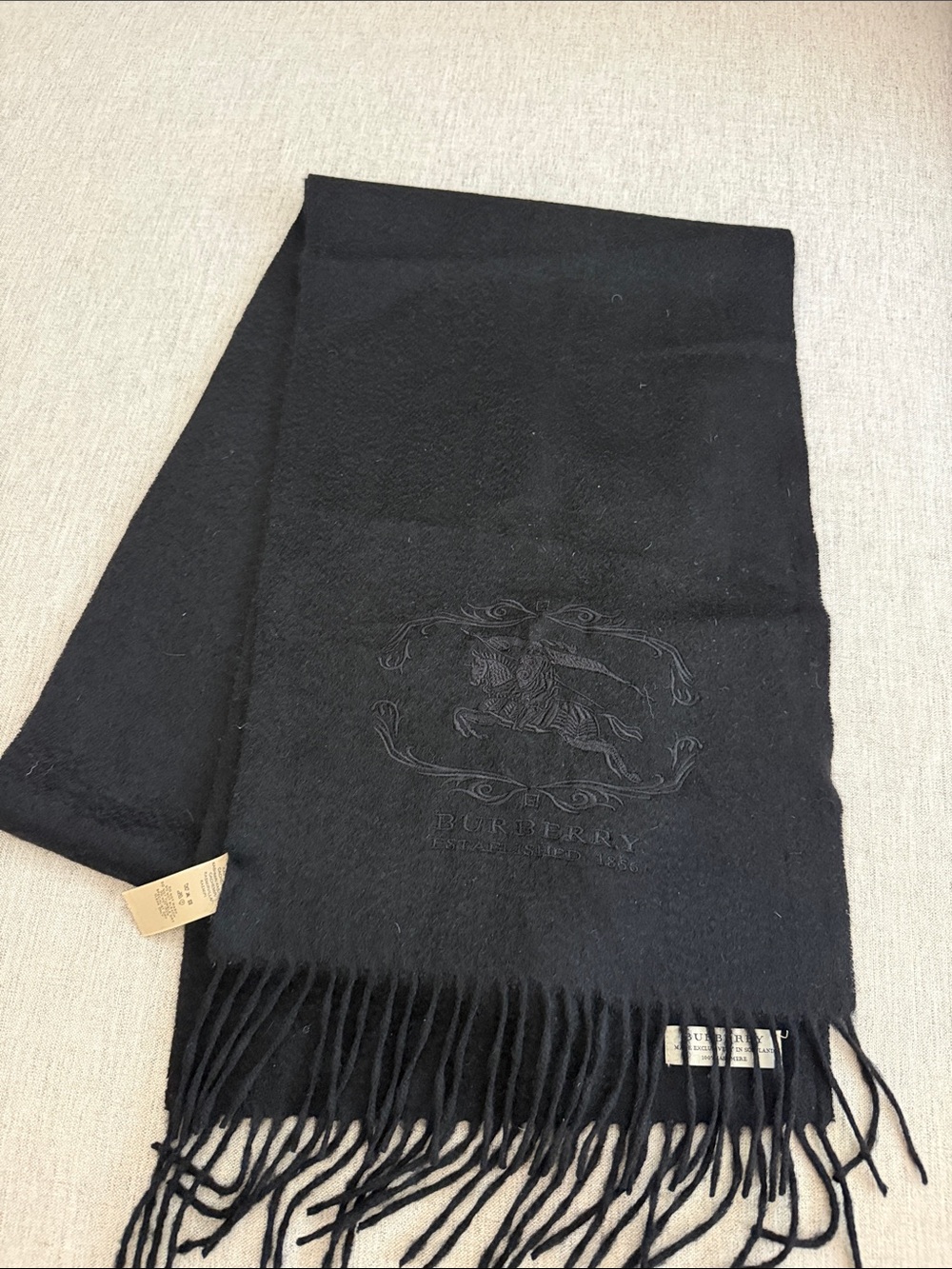 Burberry Black Wool Fringe Scarf - Picture 4 of 4